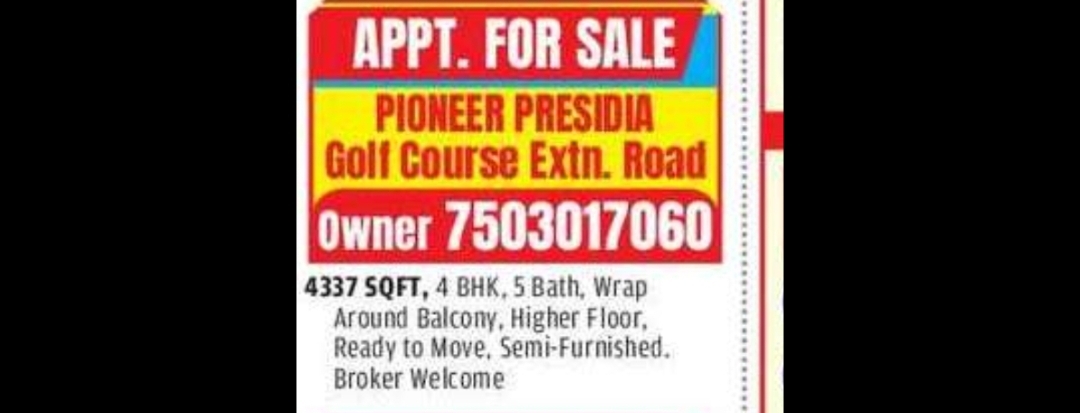 Pioneer Presidia – Luxury 4 BHK Apartment for Sale