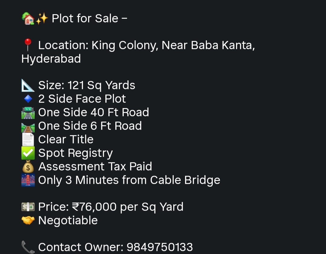 🌆 Plot for Sale – King Colony, Hyderabad