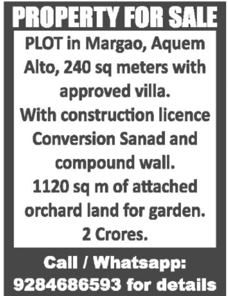 Plot with Approved Villa for Sale in Aquem Alto, Margao