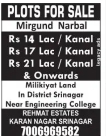 Plots for Sale – Mirgund, Narbal & Srinagar