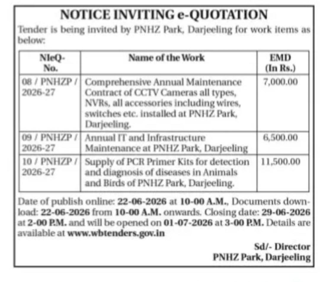 PNHZ Park e-Quotation Notice (Darjeeling)