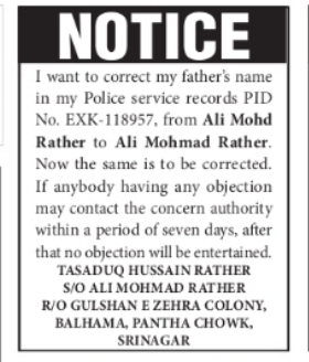 Police Service Record Correction Notice