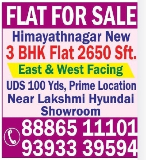 Premium 3 BHK Flat for Sale in Himayathnagar