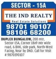 🏡 Premium Duplex Bungalow for Sale – Sector 15A