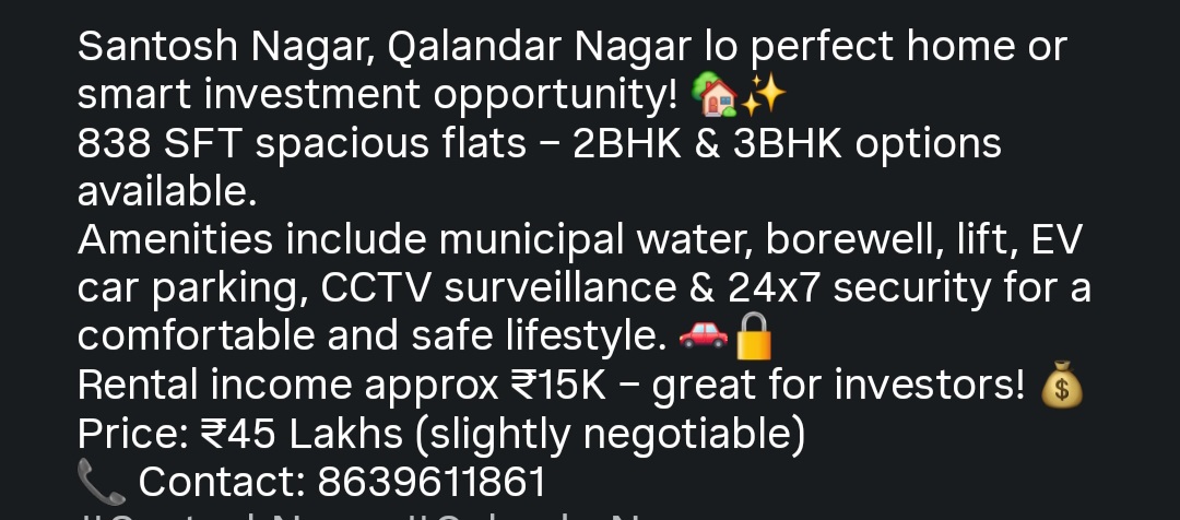 ✨ Premium Flats for Sale – Santosh Nagar (Qalandar Nagar) ✨