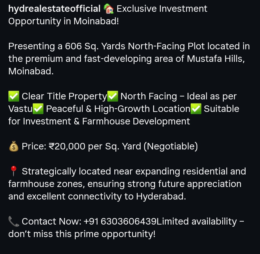 Premium North-Facing Plot – Mustafa Hills, Moinabad