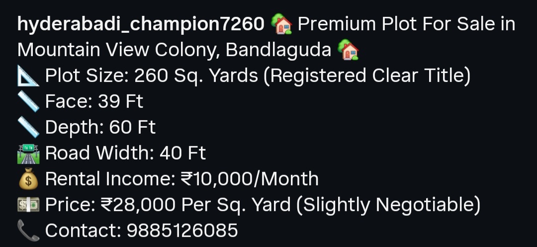 Premium Plot for Sale in Mountain View Colony, Bandlaguda
