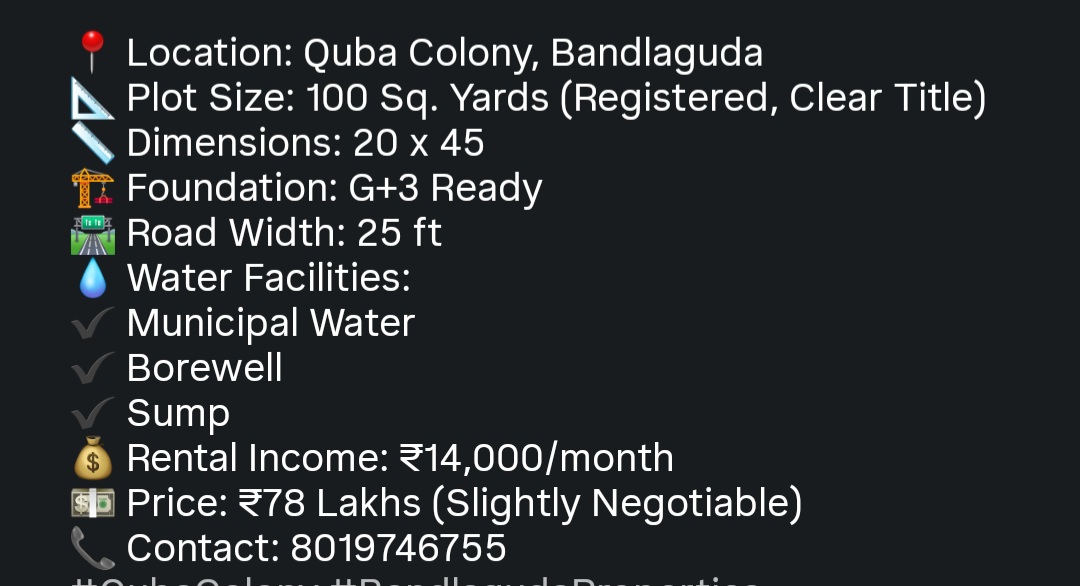 🏡 Premium Plot for Sale – Quba Colony, Bandlaguda