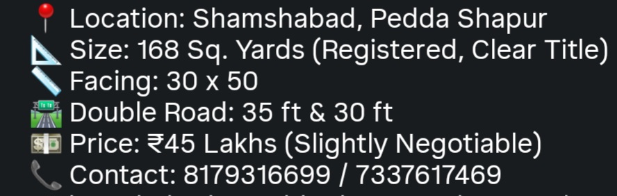 📍 Premium Plot for Sale – Shamshabad, Pedda Shapur