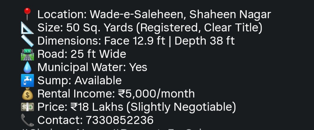 📍 Premium Plot for Sale – Wade-e-Saleheen, Shaheen Nagar