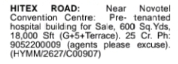 🏥 Premium Pre-Tenanted Hospital Building for Sale – HITEX Road