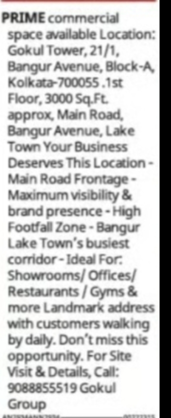 Prime Commercial Space for Rent – Bangur Avenue, Kolkata