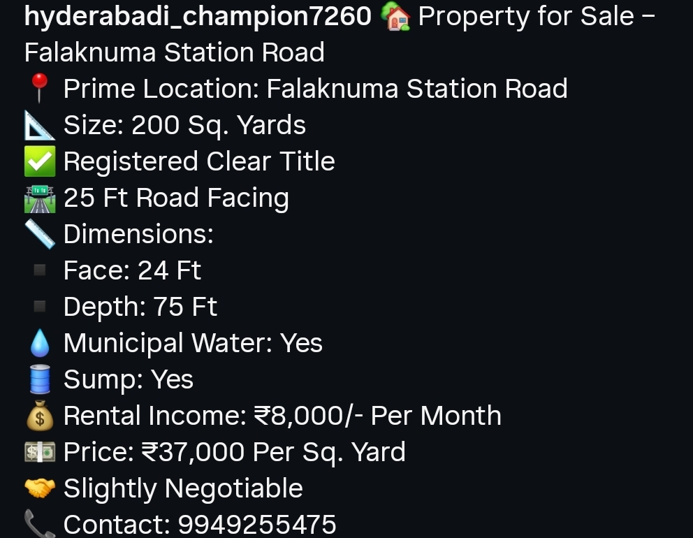 Prime Property for Sale – Falaknuma Station Road