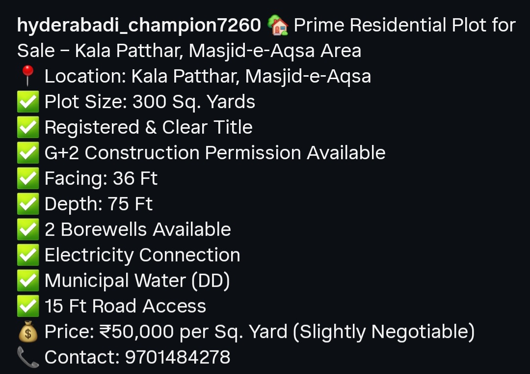 Prime Residential Plot for Sale – Kala Patthar, Masjid-e-Aqsa Area