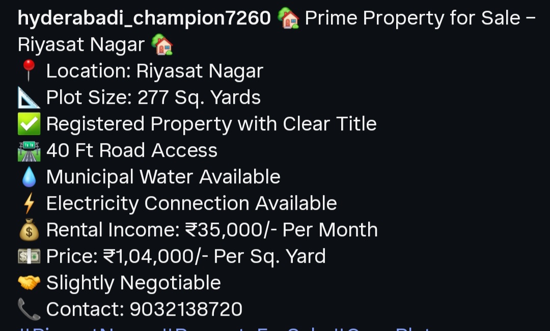 Prime residential property available for sale in Riyasat Nagar.