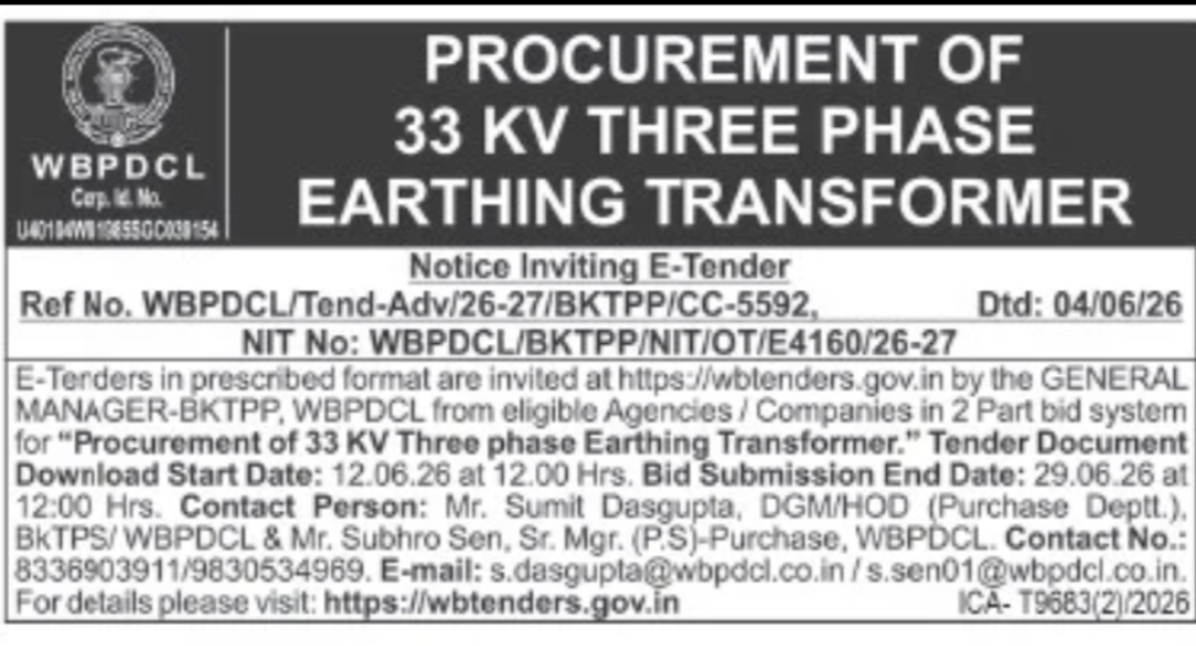 Procurement of 33 KV Three Phase Earthing Transformer