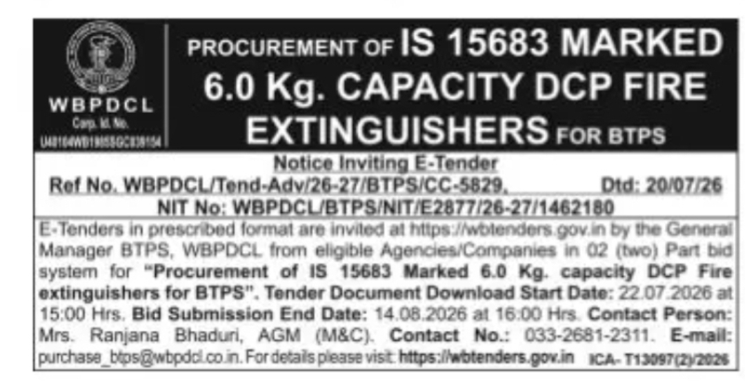 Procurement of 6.0 Kg DCP Fire Extinguishers for BTPS (WBPDCL)