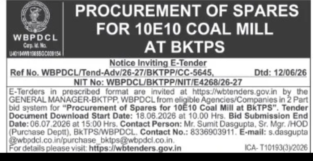 Procurement of Spares for 10E10 Coal Mill – BKTPP (WBPDCL)