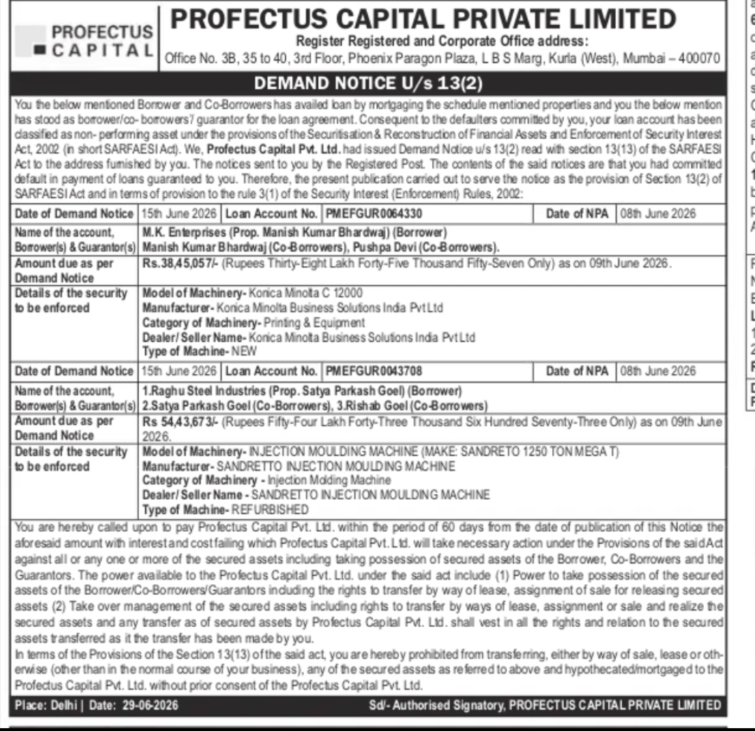 Profectus Capital Private Limited – Demand Notice