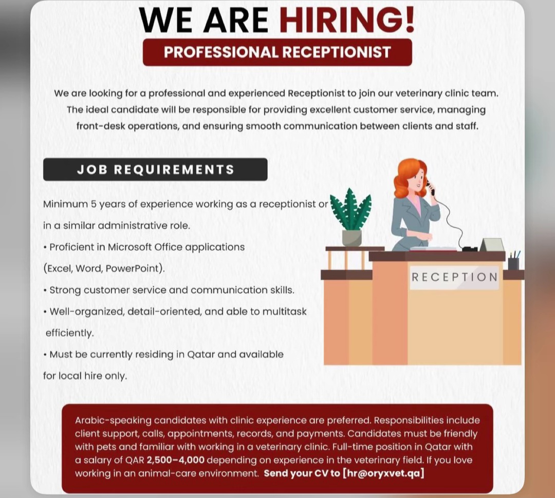 Professional Receptionist Jobs in Qatar
