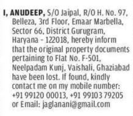 🔔 PROPERTY DOCUMENTS LOST NOTICE
