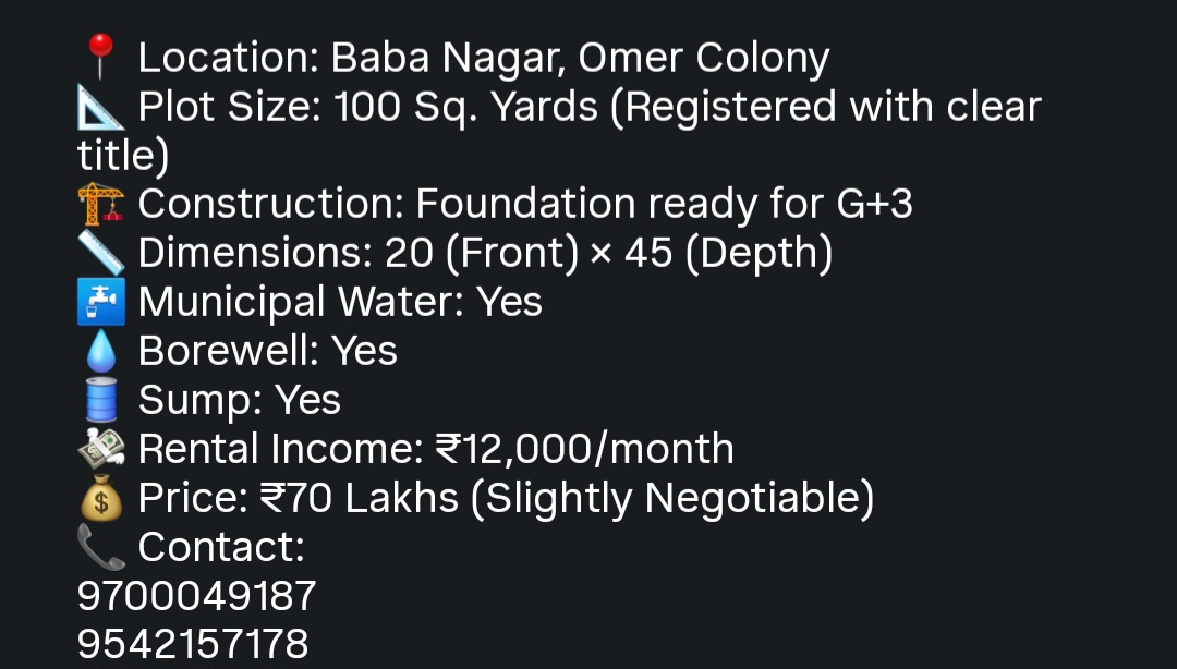🏡 Property for Sale – Baba Nagar, Omer Colony