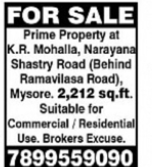 Property for Sale – K.R. Mohalla, Mysuru