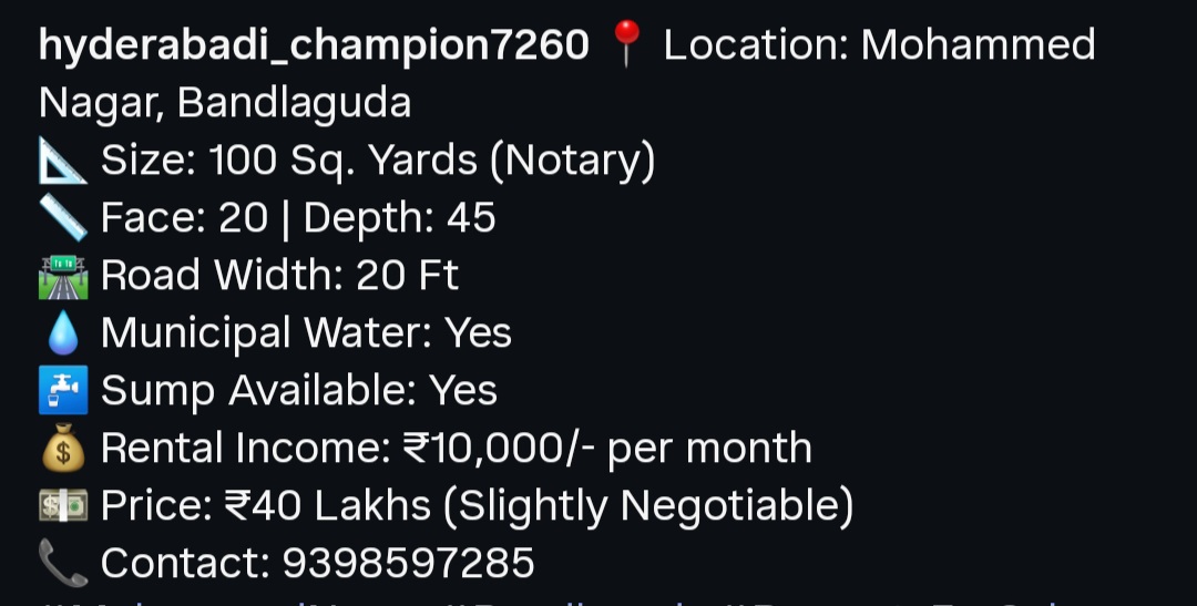 Property for Sale – Mohammed Nagar, Bandlaguda