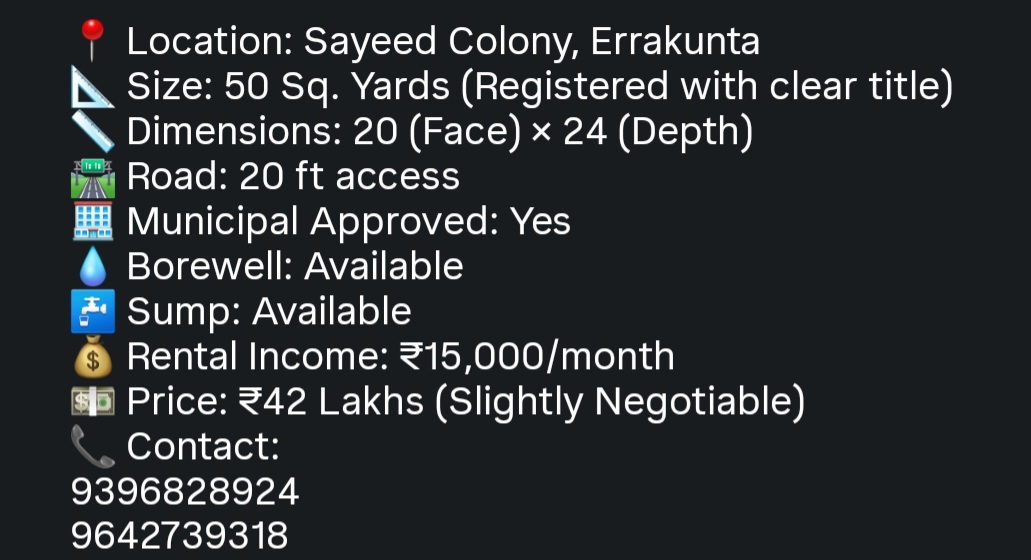 🏡 Property for Sale – Sayeed Colony, Errakunta