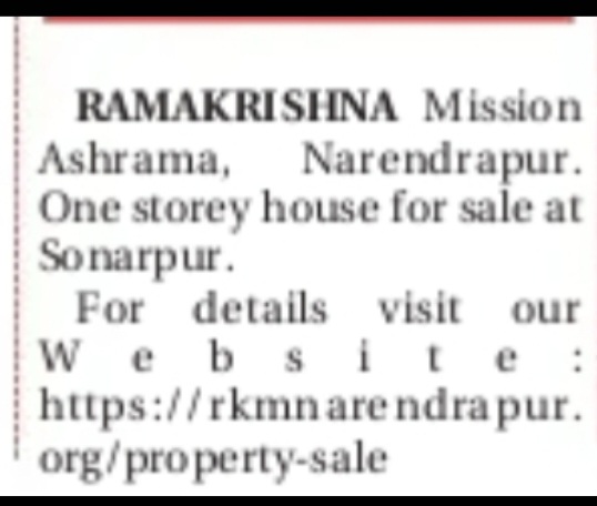 Property Sale Notice – Ramakrishna Mission Ashrama, Narendrapur