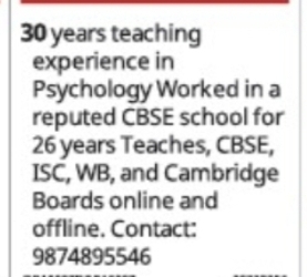 Psychology Private Tutor – Kolkata