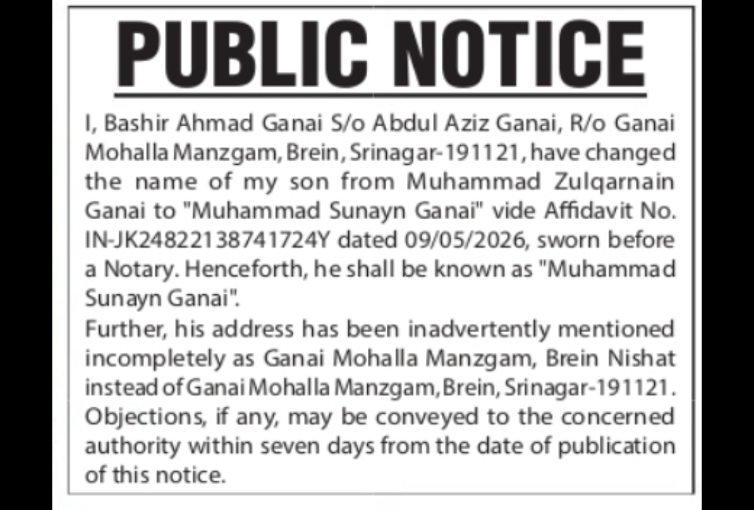 PUBLIC NOTICE – CHANGE OF NAME