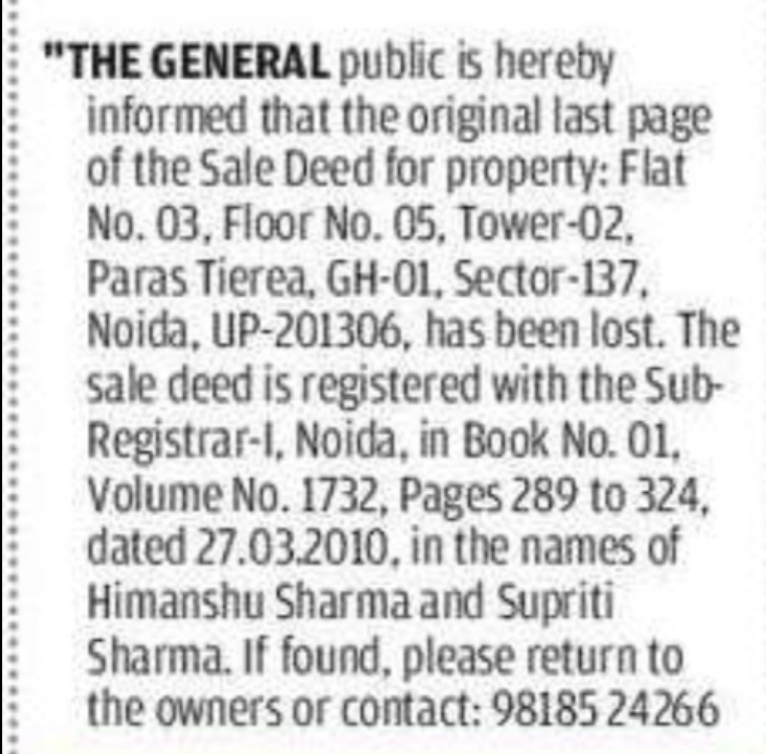 📢 PUBLIC NOTICE – MISSING SALE DEED PAGE