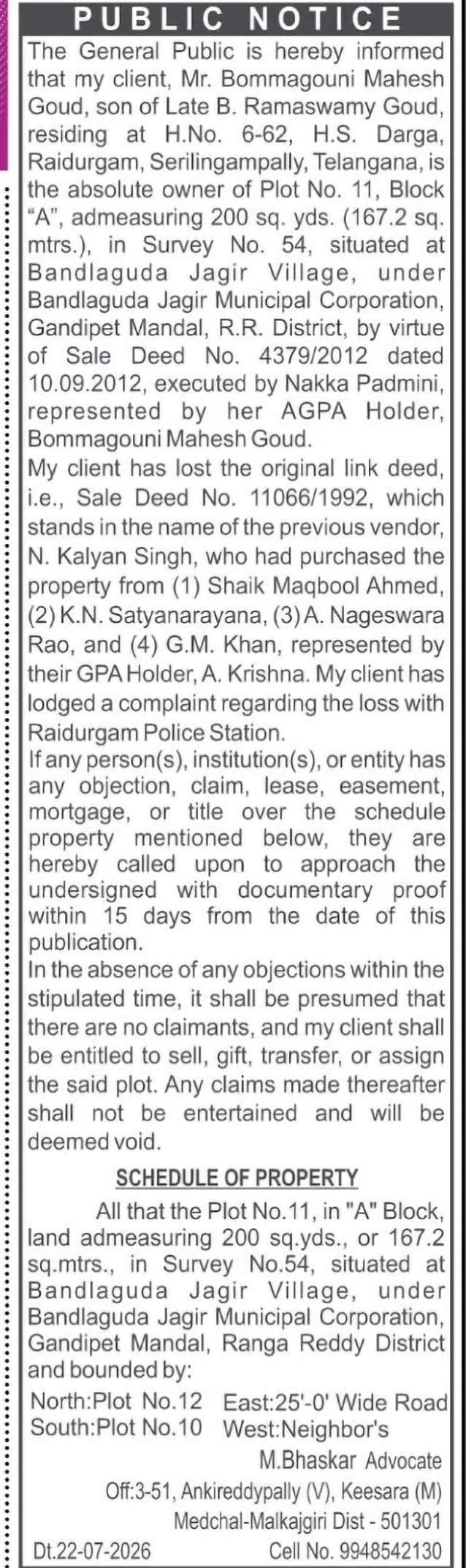Public Notice – Property Title Notice