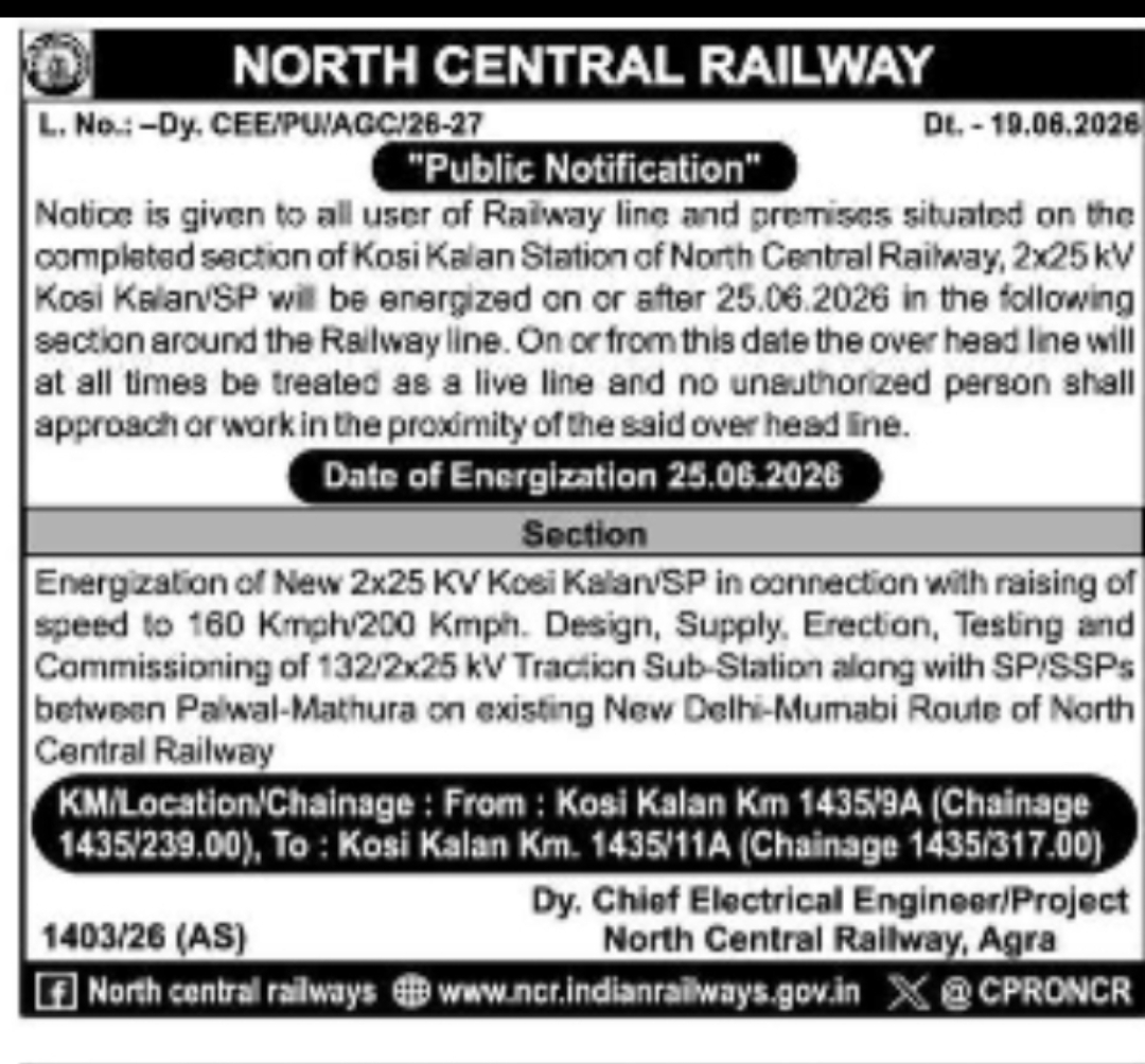 Public Notice – Railway Electrification (Energization Notice)