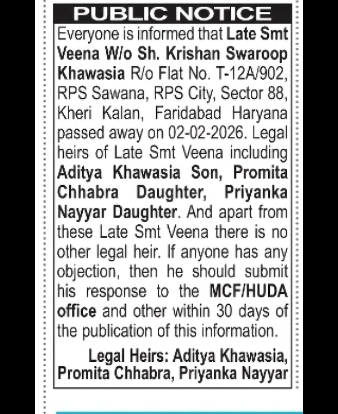 PUBLIC NOTICE