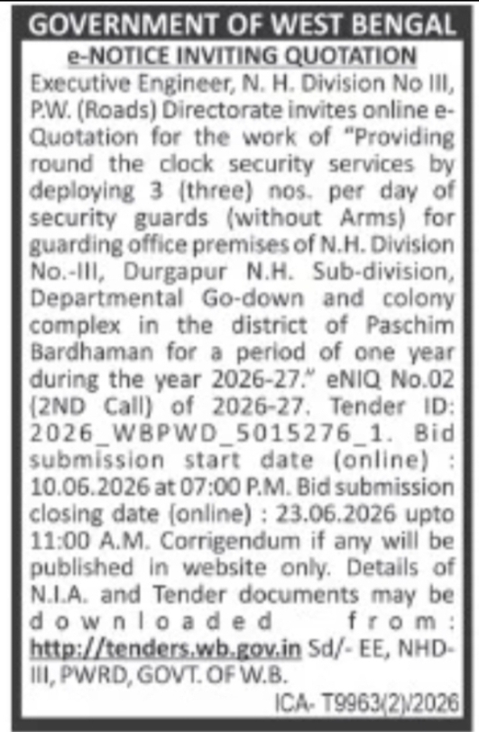 Public Works (Roads) Directorate e-NIQ Notice