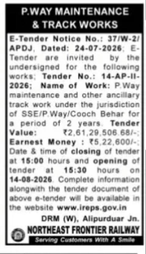 P.Way Maintenance and Track Work Tender – Northeast Frontier Railway