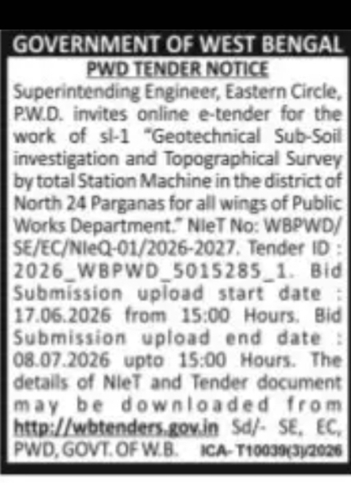 PWD Geotechnical Survey Tender – Eastern Circle