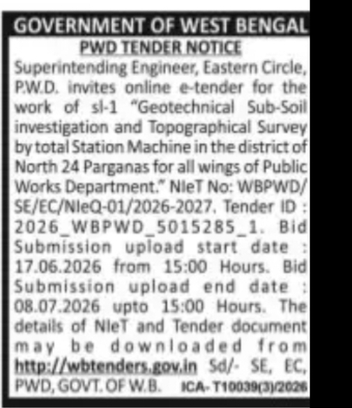PWD Geotechnical & Survey Tender – North 24 Parganas