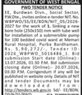 PWD Social Sector, Burdwan Division – e-Tender Notice