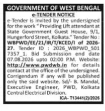 PWD Tender – Lift Attendant Services at State Government Guest House