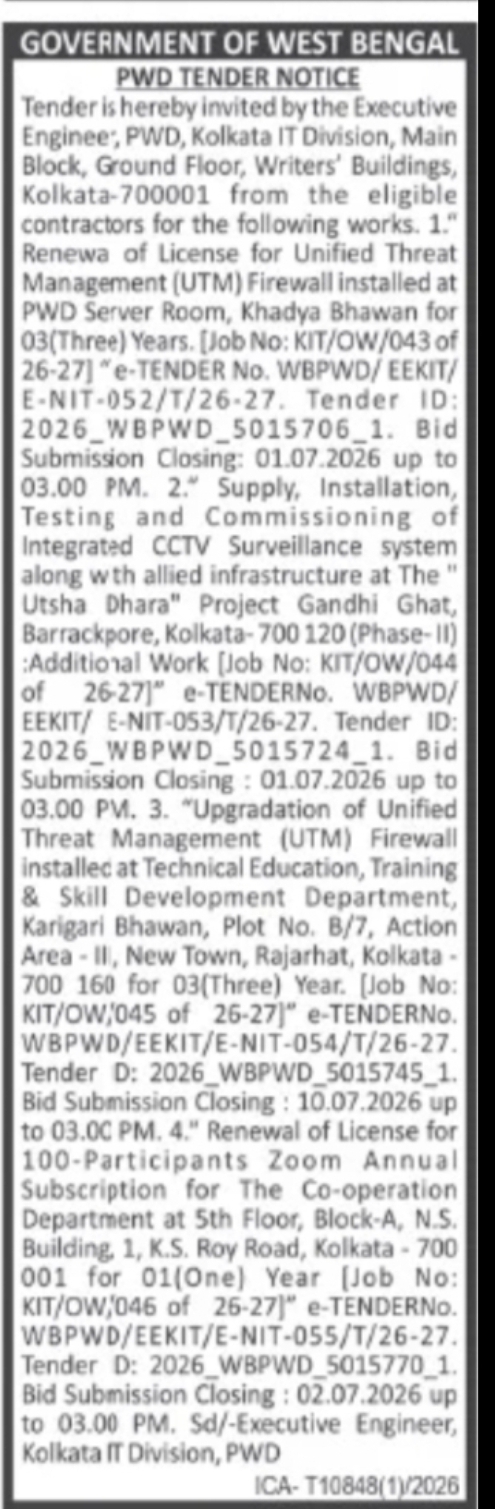 PWD TENDER NOTICE – MULTIPLE WORKS