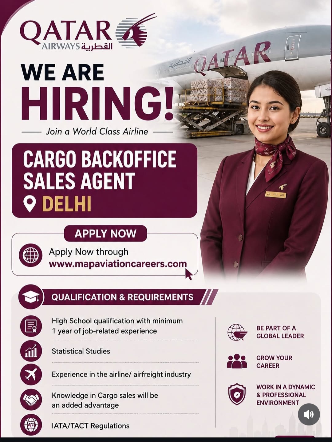 Qatar Airways Hiring Cargo Backoffice Sales Agent in Delhi
