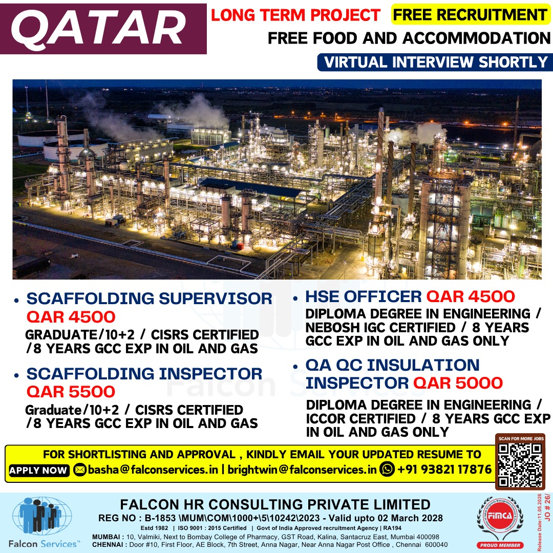 QATAR JOB OPENINGS – OIL & GAS PROJECT (LONG TERM)