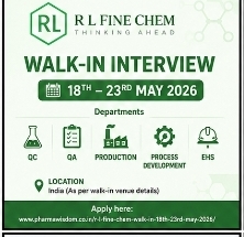 R L Fine Chem – Walk-In Interview (18th–23rd May 2026)