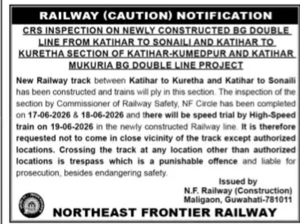 RAILWAY CAUTION NOTIFICATION