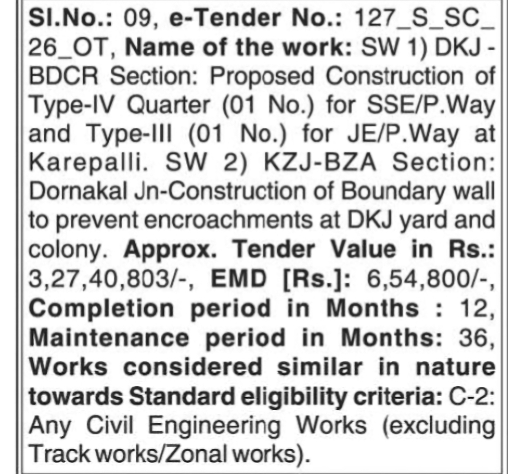 Railway Quarters Construction and Boundary Wall Works Tender