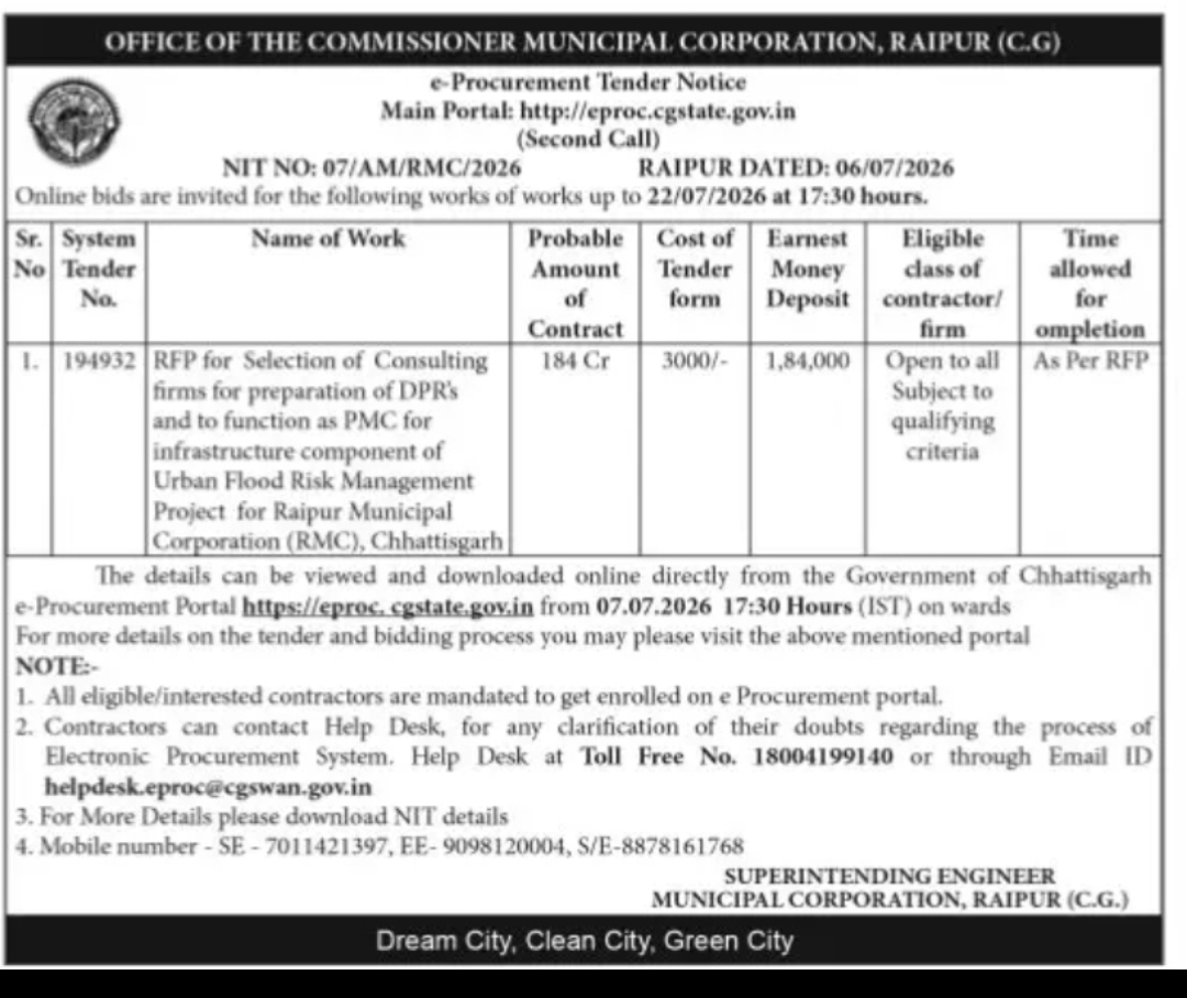 Raipur Municipal Corporation Invites RFP for Urban Flood Risk Management Project