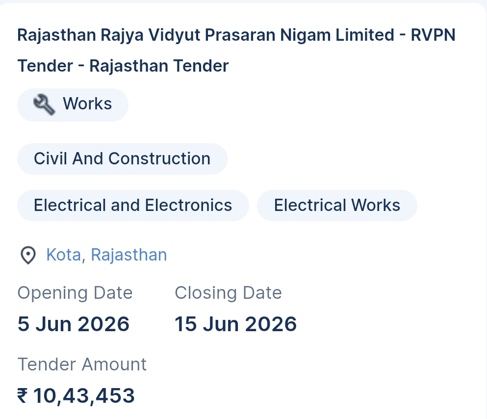 Rajasthan Rajya Vidyut Prasaran Nigam Limited - RVPN Tender - Rajasthan Tender